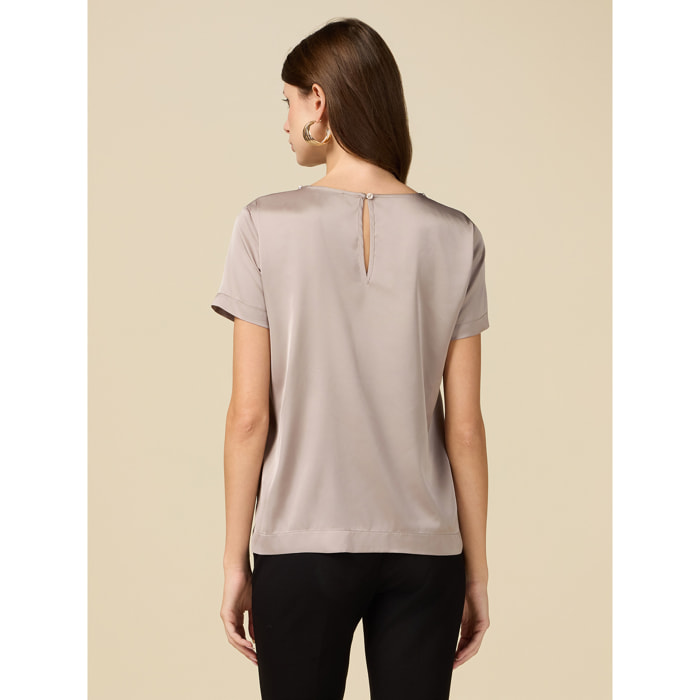 Oltre - Satin blouse with bezels - Gris