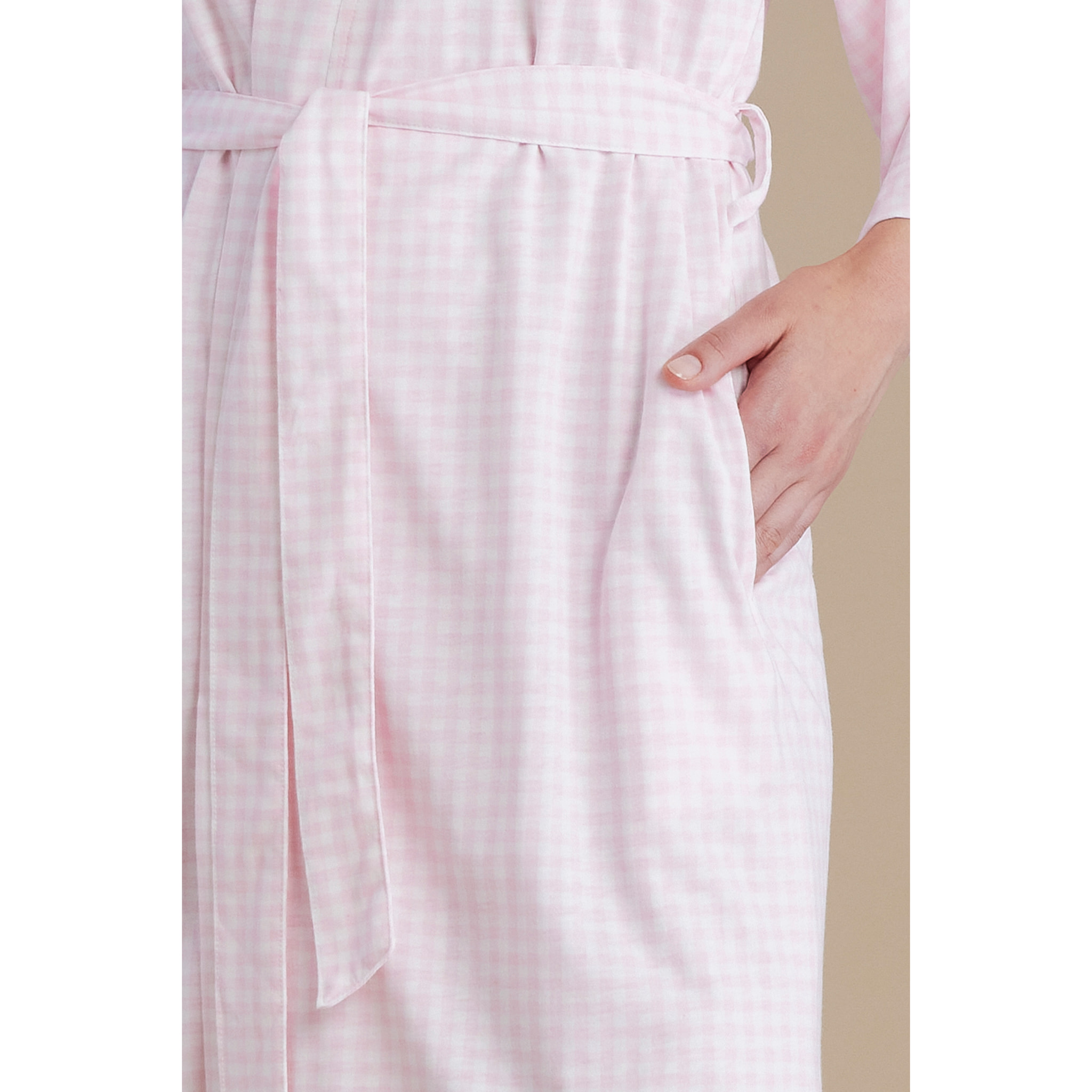 Vestaglia donna in cotone con maniche ampie e cintura in vita articolo vichy Noidinotte