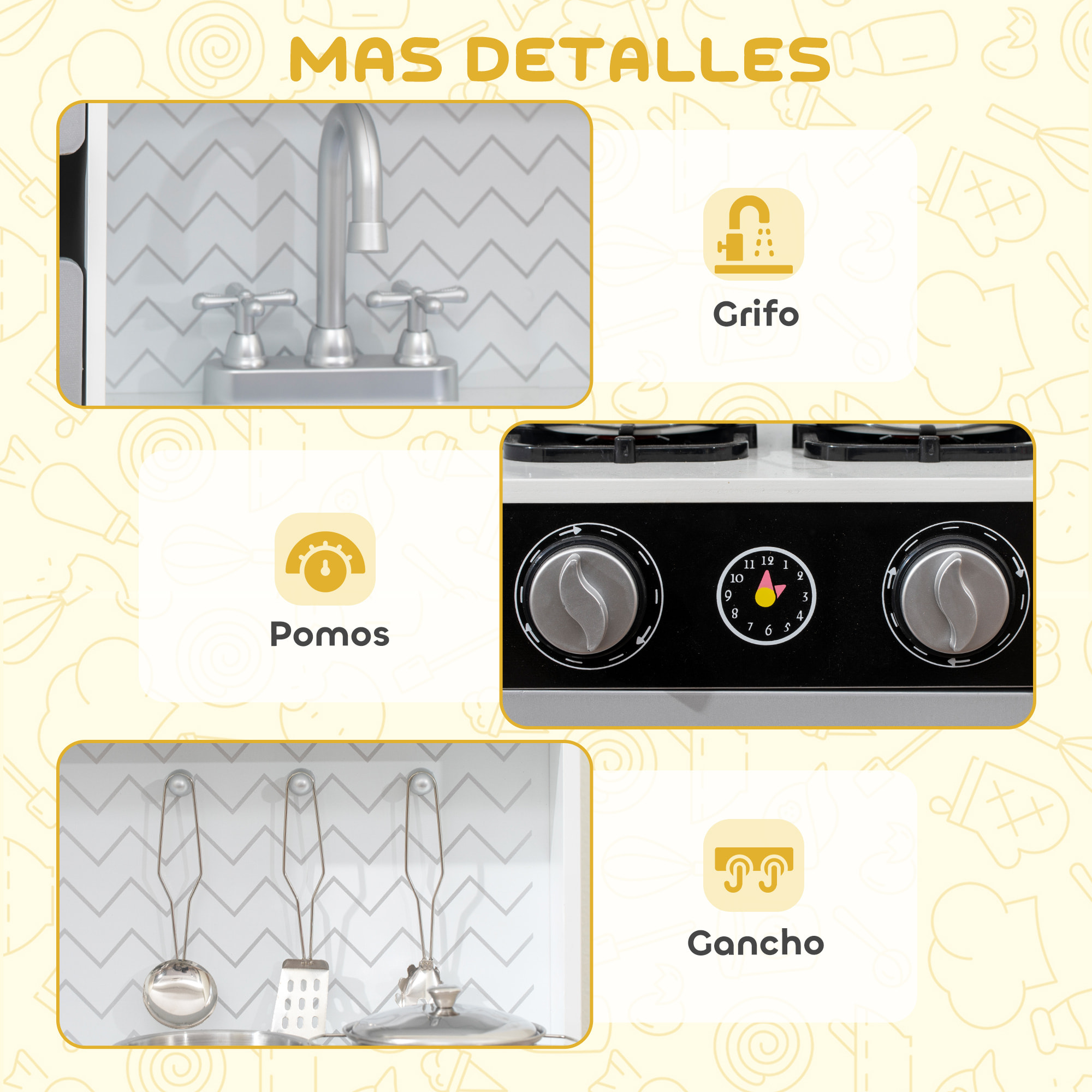 Cocina de Juguete de Madera con Sonido, Cocinita Infantil con Accesorios de Acero Inoxidable, Microondas, Máquina de Hielo, Cafetera, Lavavajillas, para Niños a Partir de 3 Años, Blanco