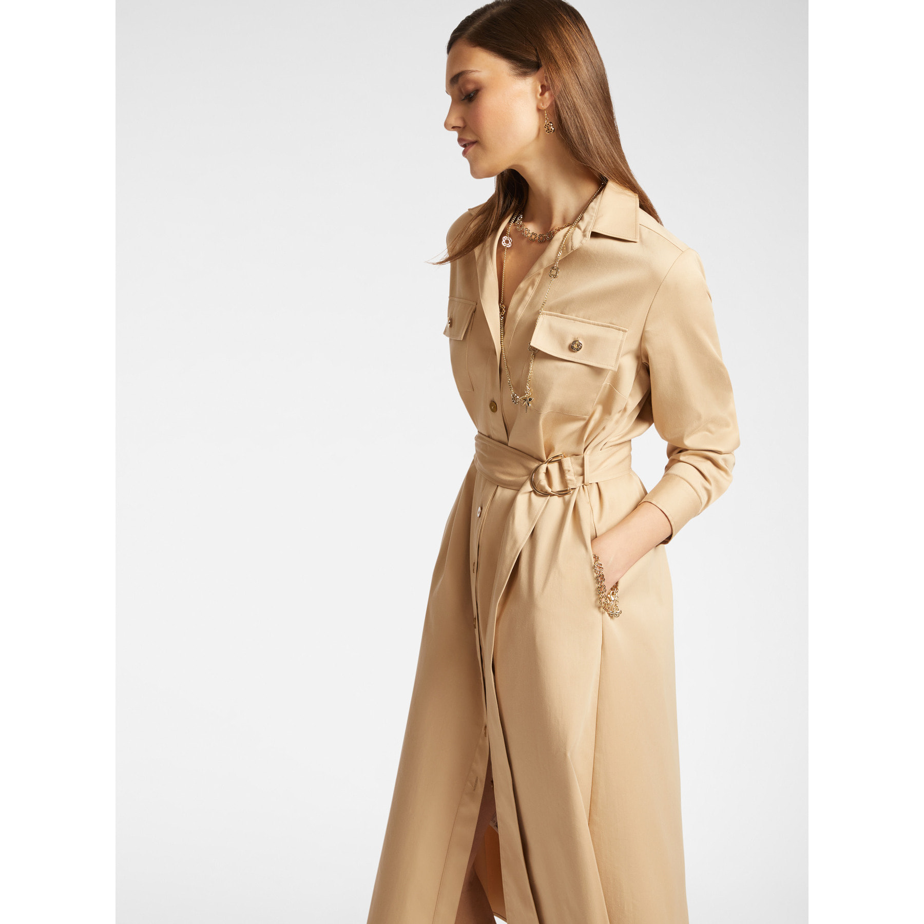 Elena Mirò - Vestido camisero con cinturón - Beige