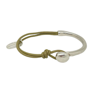 Pulsera cuero basic plata-kaki