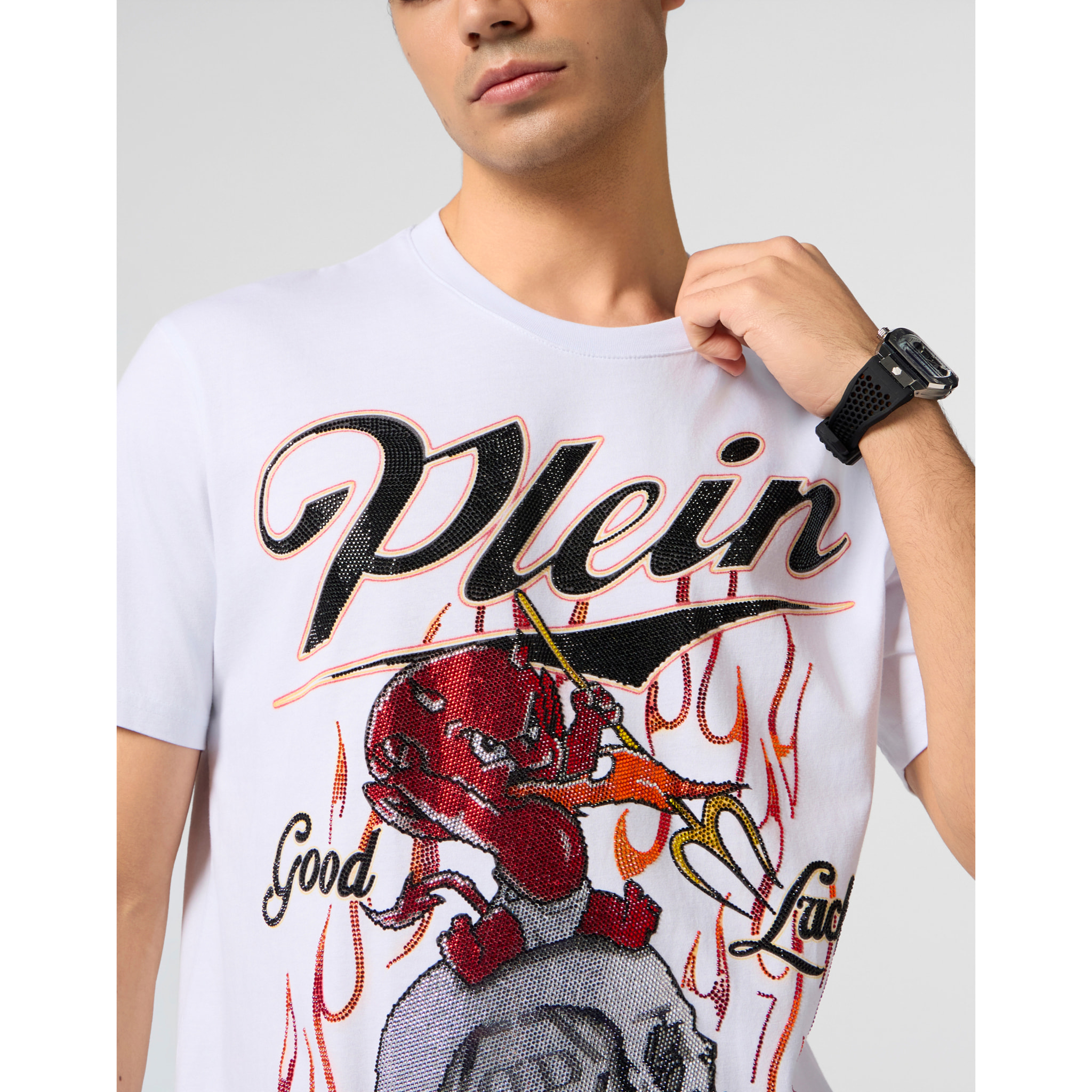 PHILIPP PLEIN Round Neck T-Shirt Little Devil Crystal