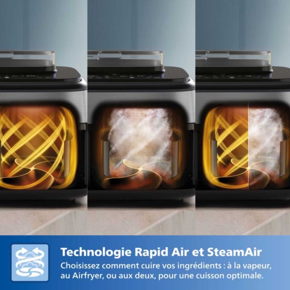 Airfryer PHILIPS NA555/00 friteuse sans huile double panier + vapeur Métal, Série 5000 9L (3+6L)