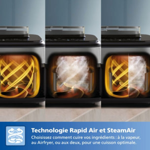 Airfryer PHILIPS NA555/00 friteuse sans huile double panier + vapeur Métal, Série 5000 9L (3+6L)
