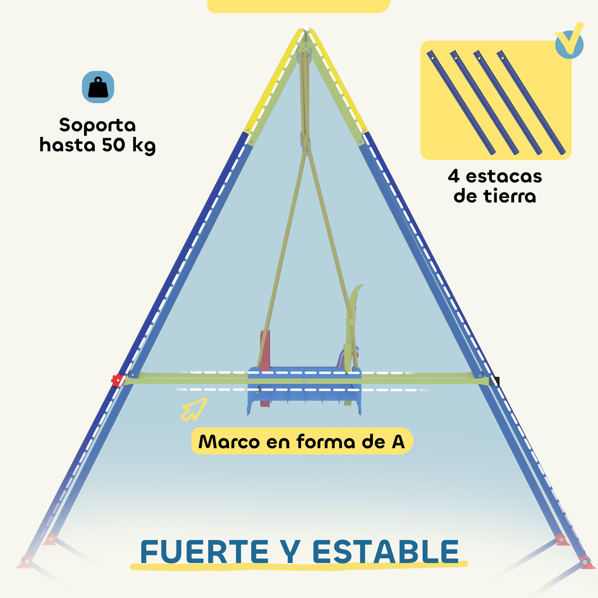 Columpio para Bebés 3 en 1, Columpio Jardín Exterior con Cuerdas Ajustables, Cinturón de Seguridad, Marco de Acero Plegable, para Niños de 9 Meses a 8 Años, para Interior, Exterior, Azul