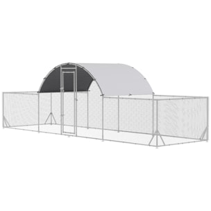 Gallinero Exterior de Acero Galvanizado 6,6x1,9x1,95 m Jaula para 12-14 Gallinas al Aire Libre con 3 Pisos Techo Cubierta de Tela y Corral para Conejos Aves Plata