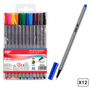 12 PACKS DE ROTULADOR PUNTA FINA 0.4 mm 12 COLORES