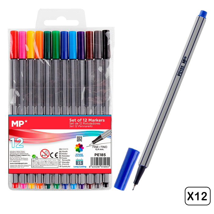 12 PACKS DE ROTULADOR PUNTA FINA 0.4 mm 12 COLORES