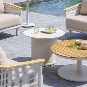 Table basse de jardin ronde "Olimio" avoine 68 x 50cm en aluminium