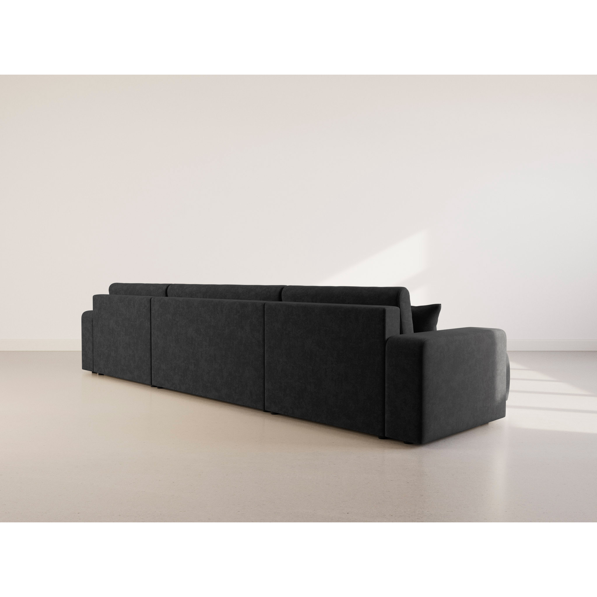 Nicole - Canapé panoramique en U 7 places convertible avec coffre en tissu - Gris Anthracite