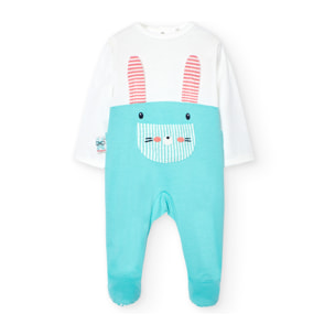 Pelele unisex recién nacido, algodón estampado, verde agua