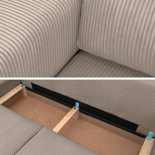 Canapé d'angle convertible réversible 5 places velours côtelé taupe avec coffre de rangement - Theo