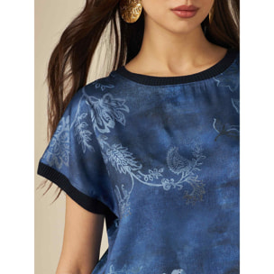 Oltre - Blusa a t-shirt in raso fantasia - Blu