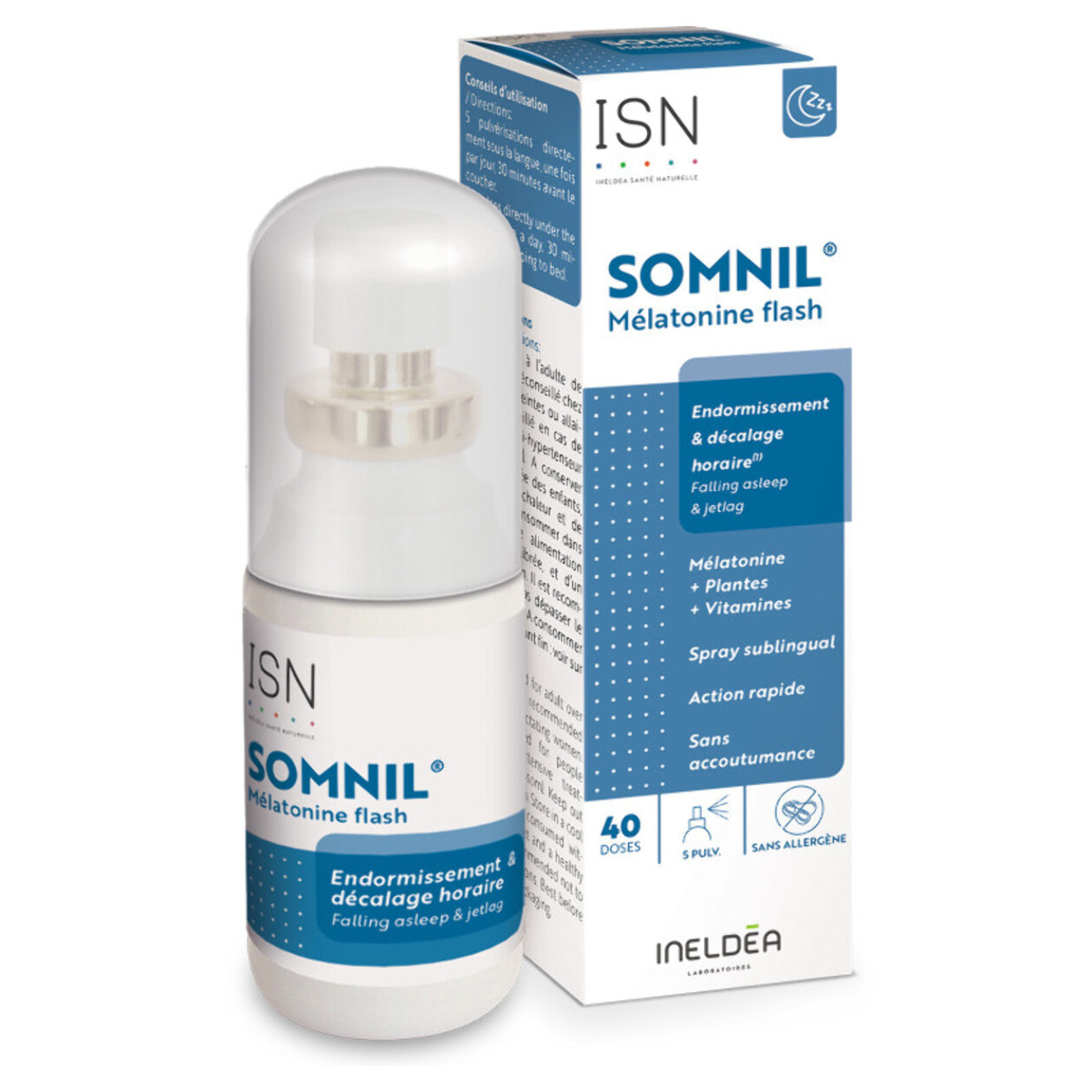 ISN - Pack Somnil - Compléments alimentaires à base de plantes, vitamines & Mélatonine - Sommeil Naturel & Réparateur - Endormissement & Décalage horaire - Etui 30 gélules + Spray