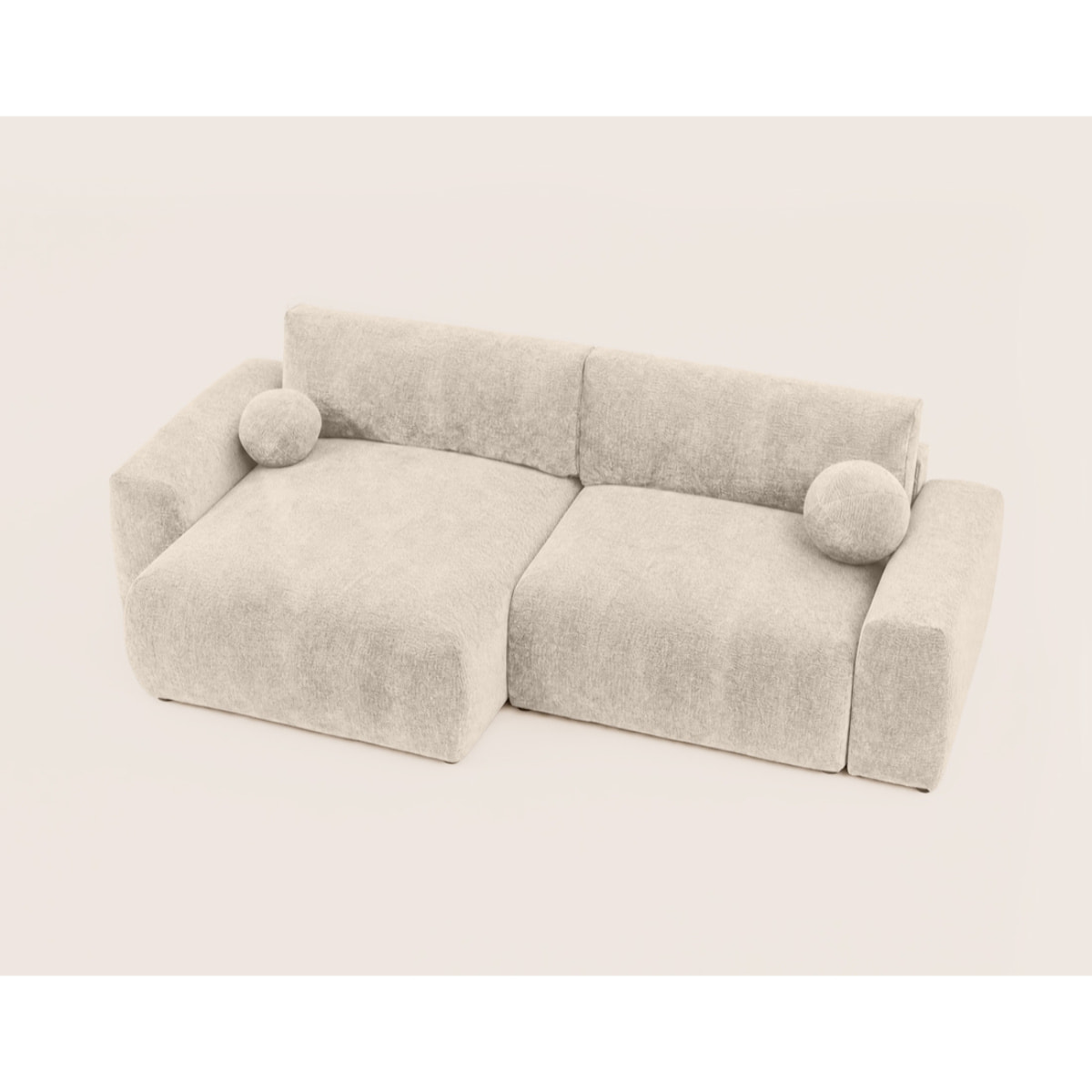 Constance - Canapé d'angle réversible 4 places convertible avec coffre en velours relief - Beige