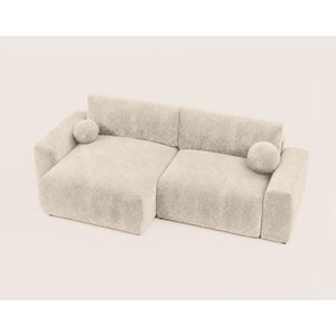 Constance - Canapé d'angle réversible 4 places convertible avec coffre en velours relief - Beige