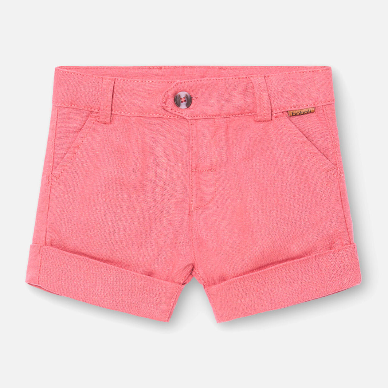 Bermudas de lino niño, naranja liso, cierre de botón