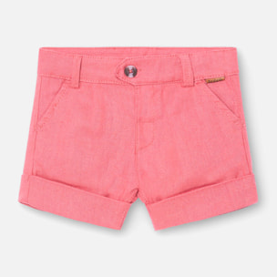 Bermudas de lino niño, naranja liso, cierre de botón