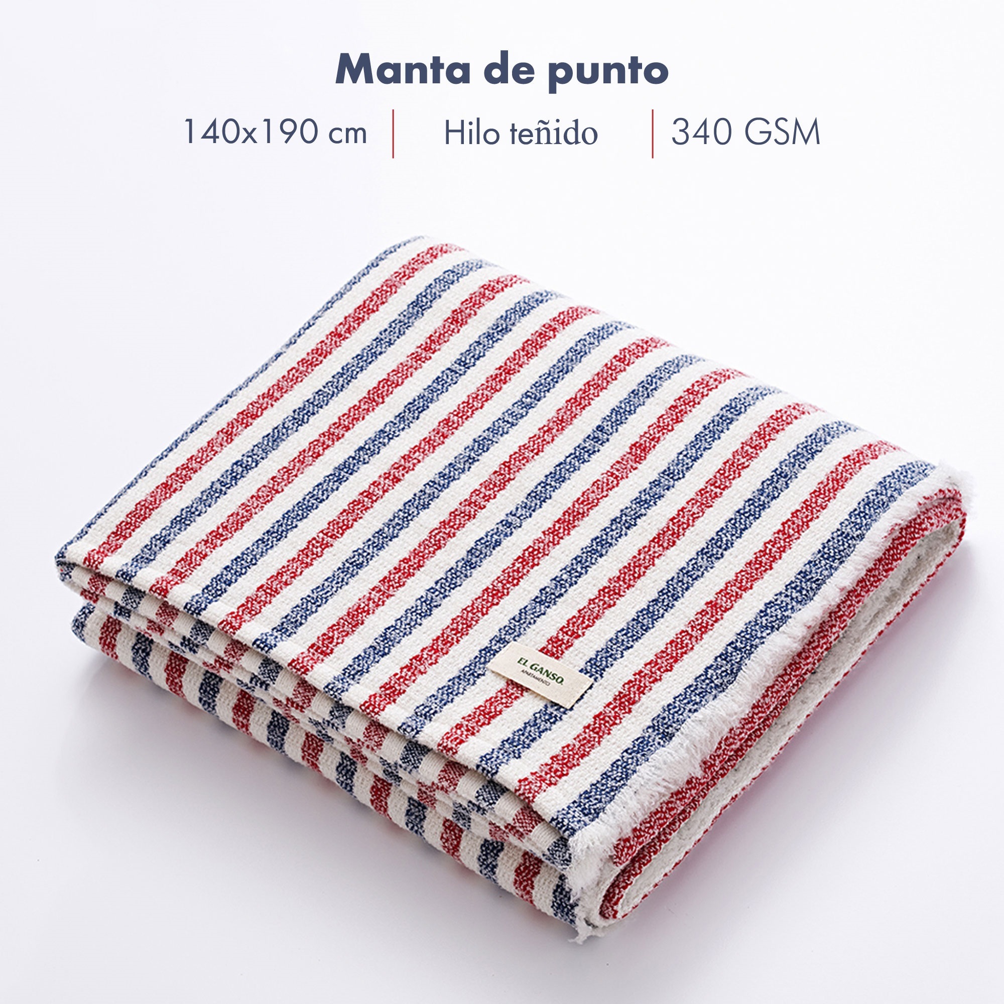 Manta de punto 140x190cm acrílico 340gr en hilo teñido cuadros el ganso