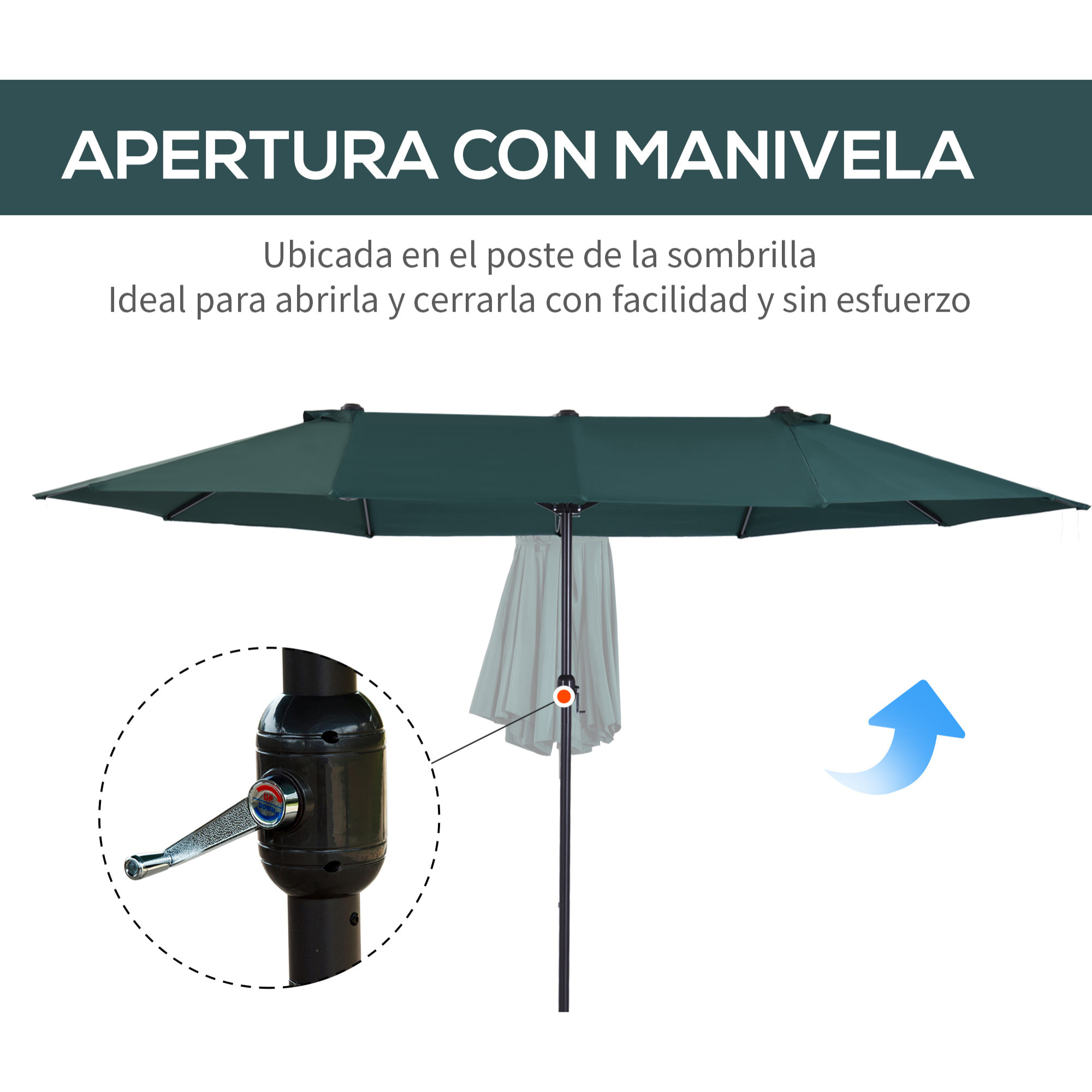 Sombrilla Doble de Tela de Poliá©ster 4.6x2.7x2.4m Verde