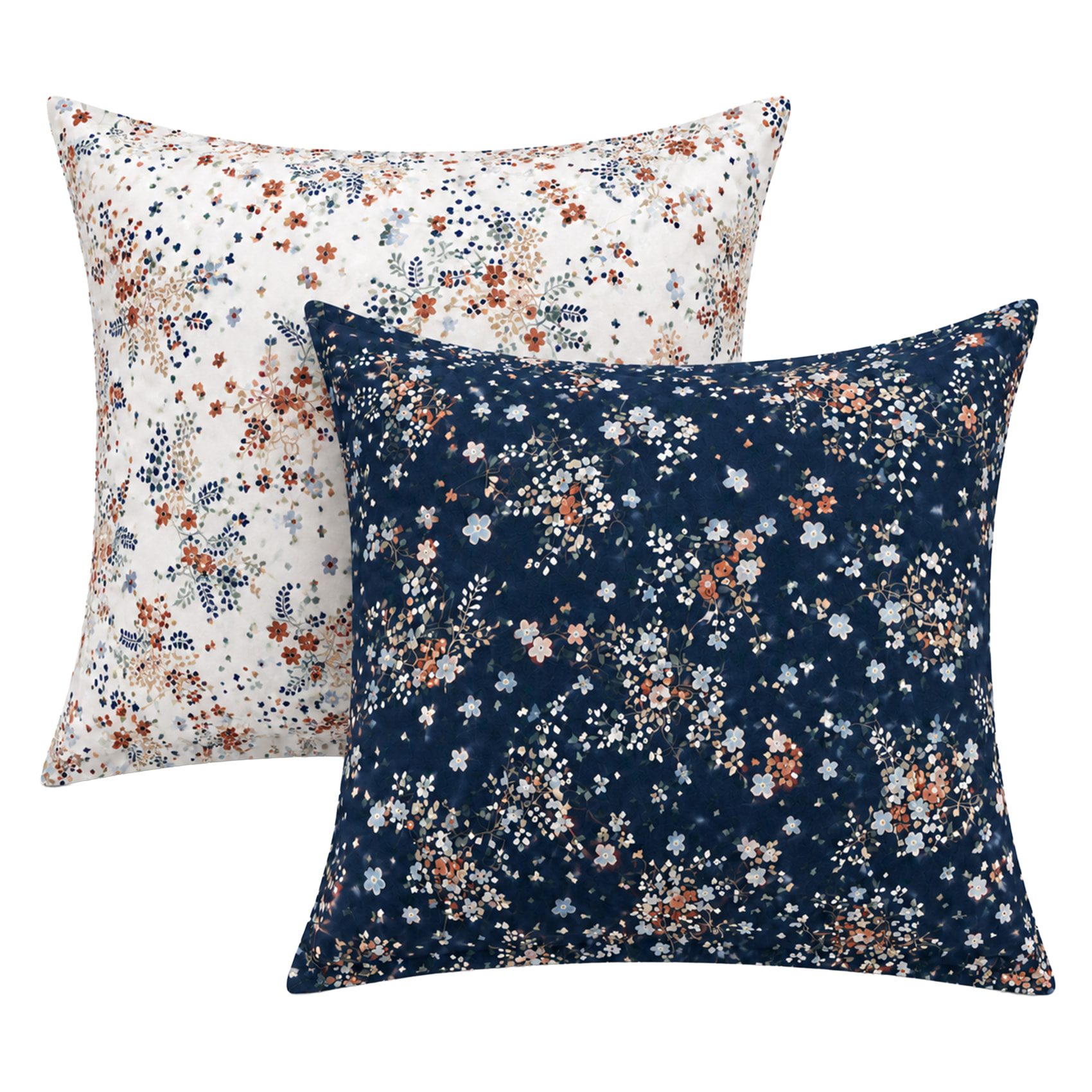 Taie d’oreiller satin de coton 110 fils motif floral - Bleu Marine