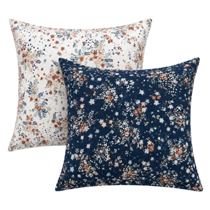 Taie d’oreiller satin de coton 110 fils motif floral - Bleu Marine