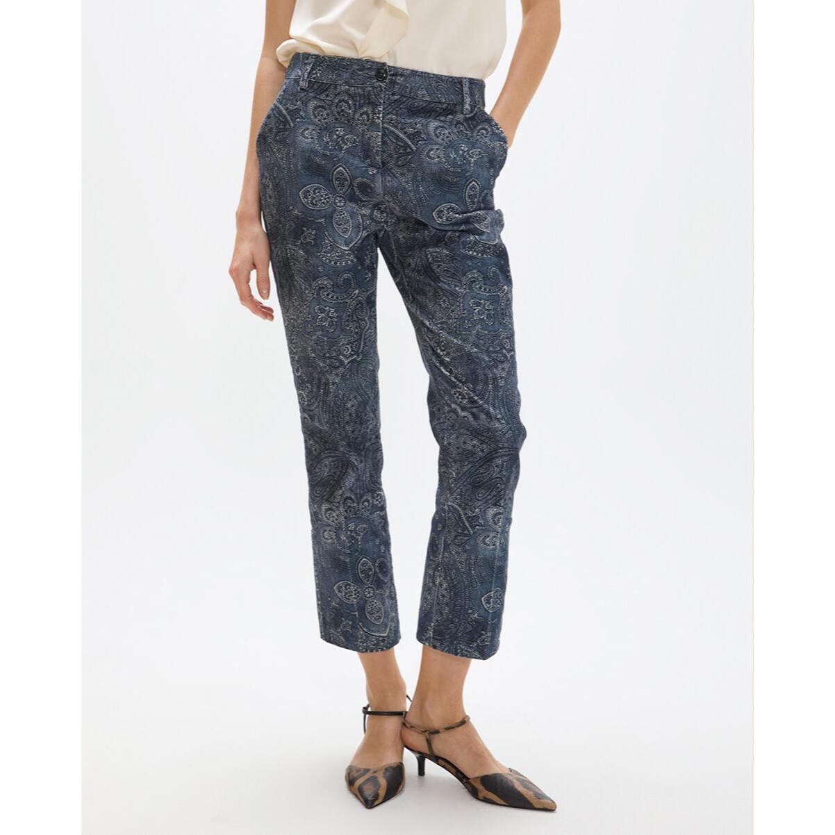 Pantaloni svasati in micro velluto a coste stampato