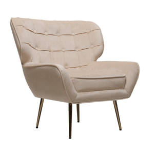 Fauteuil en velours "Austin" - 79 x 71 x 79.5 cm - Beige