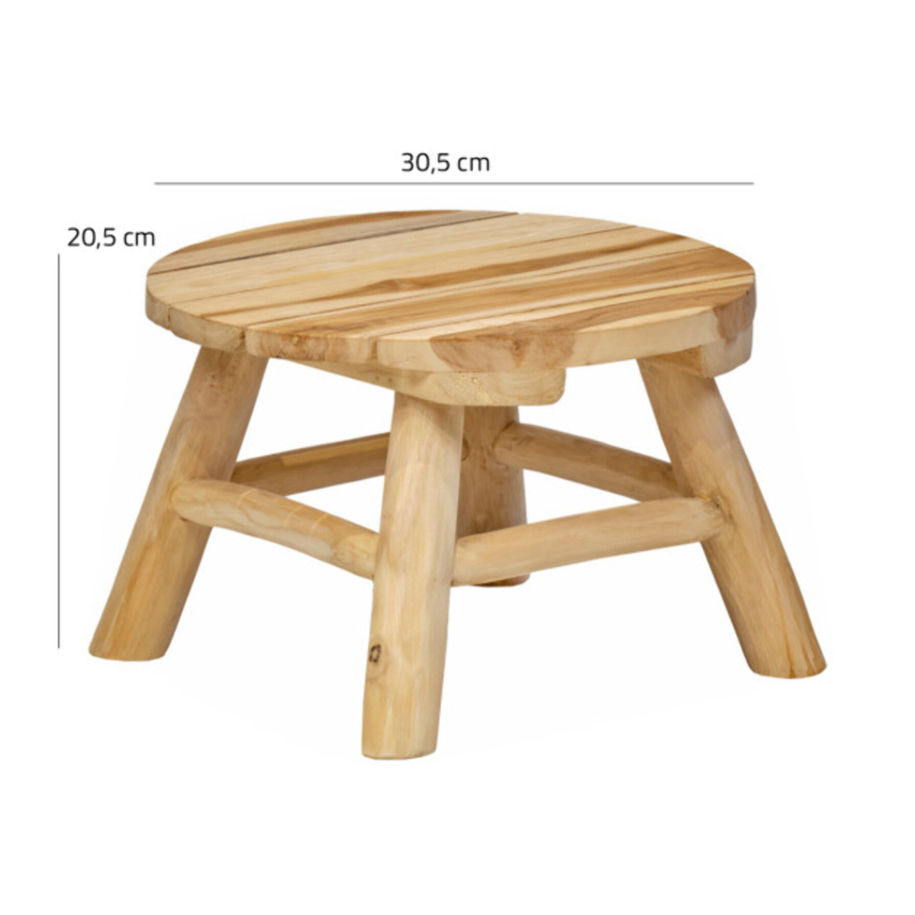 Petit tabouret rond artisanal 30 cm de haut en bois de teck - SANA