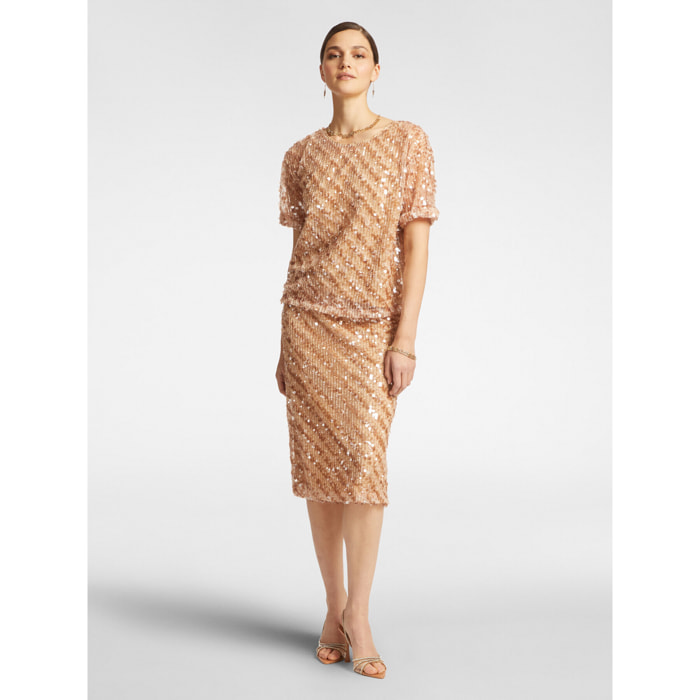 Elena Mirò - Falda recta de lentejuelas - Beige