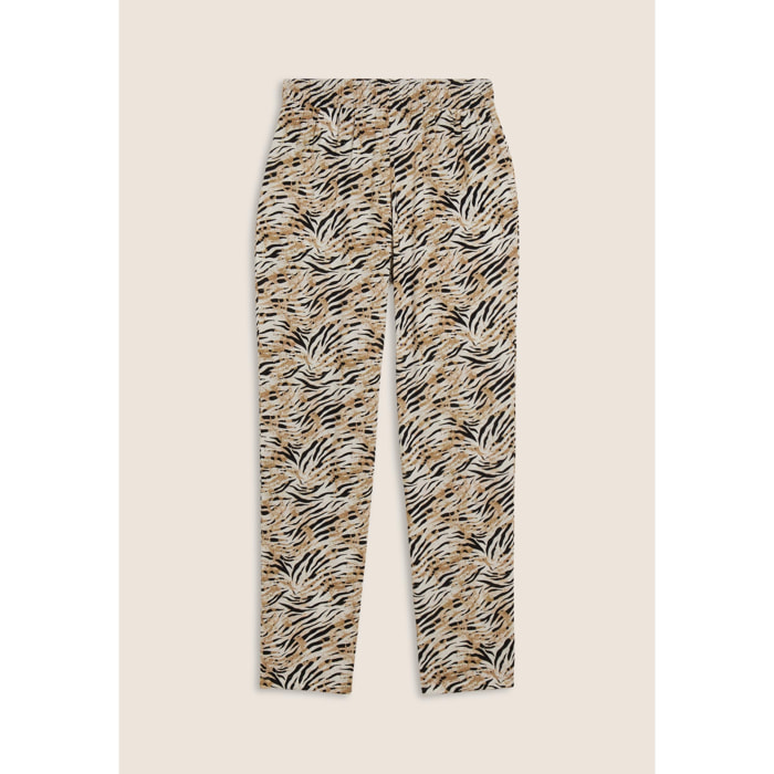 Pantaloni regular fit in viscosa animalier con gamba dritta