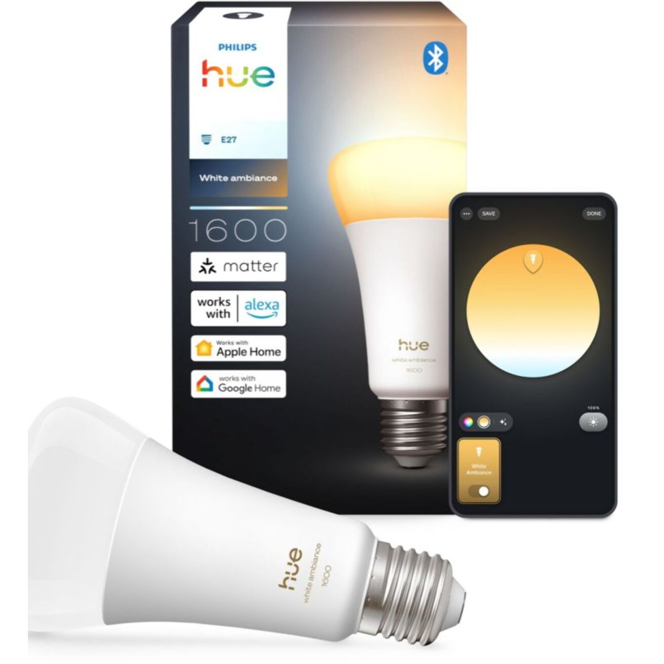 Ampoule LED connectée PHILIPS HUE E27 White Ambiance 100W