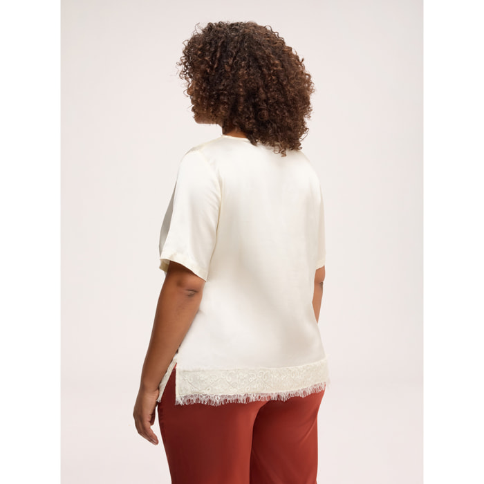Fiorella Rubino - Blusa in raso con dettagli in pizzo - Bianco