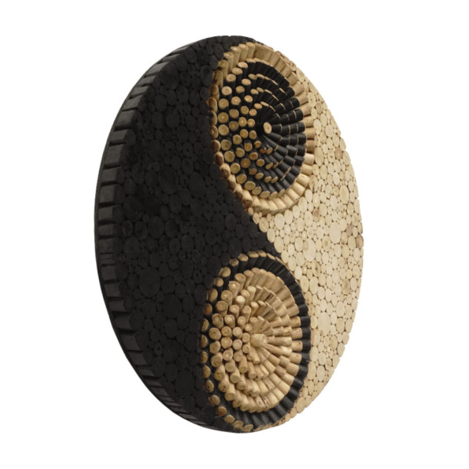 Décoration murale originale en bois peinture noir Yin Yang style bohème D.80cm - YIN