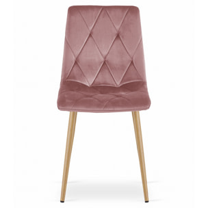 Sedia Libra in velluto rosa con gambe effetto legno