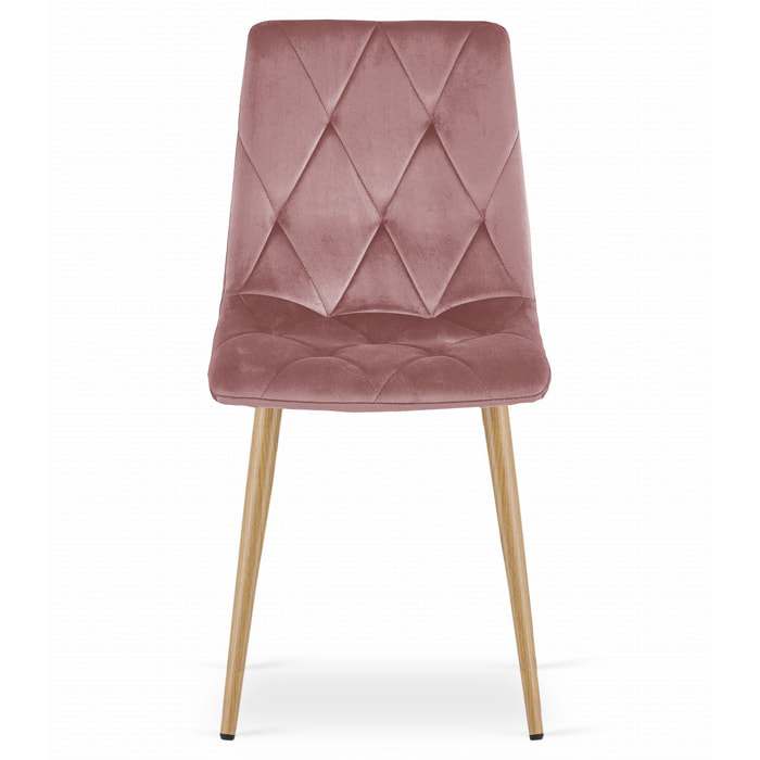Sedia Libra in velluto rosa con gambe effetto legno