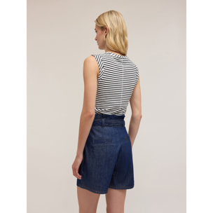 Motivi - Top sin mangas a rayas con pliegues - Negro