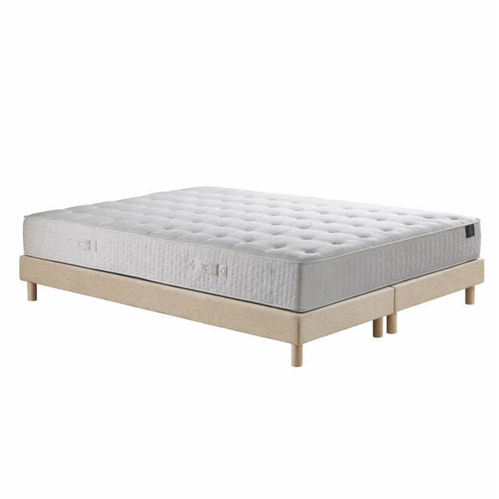 Ensemble matelas ressorts ensachés ARTÉMIS 2, accueil mémoire de forme, H26 cm, sommier beige