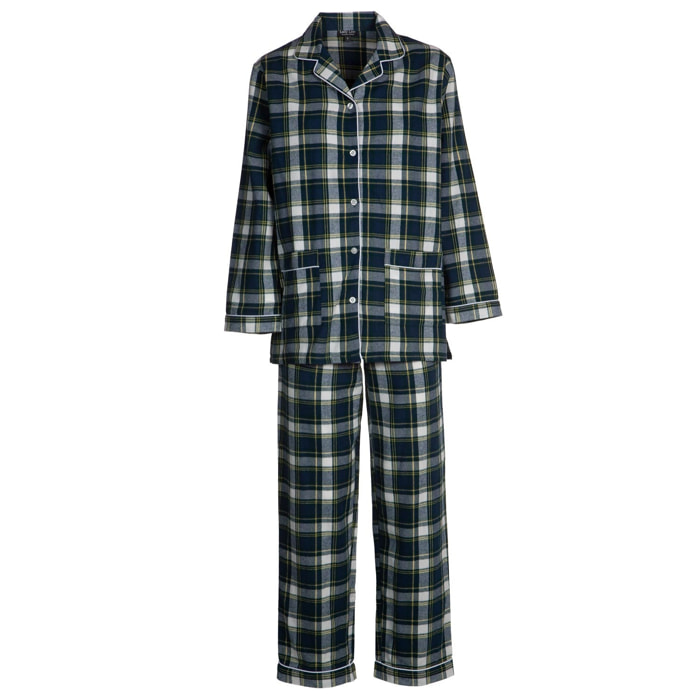 PIGIAMA DONNA in flanella scozzese verde, blu e bianco