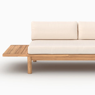 Canapé de jardin en teck massif et coussin blanc 2 places - Nadila