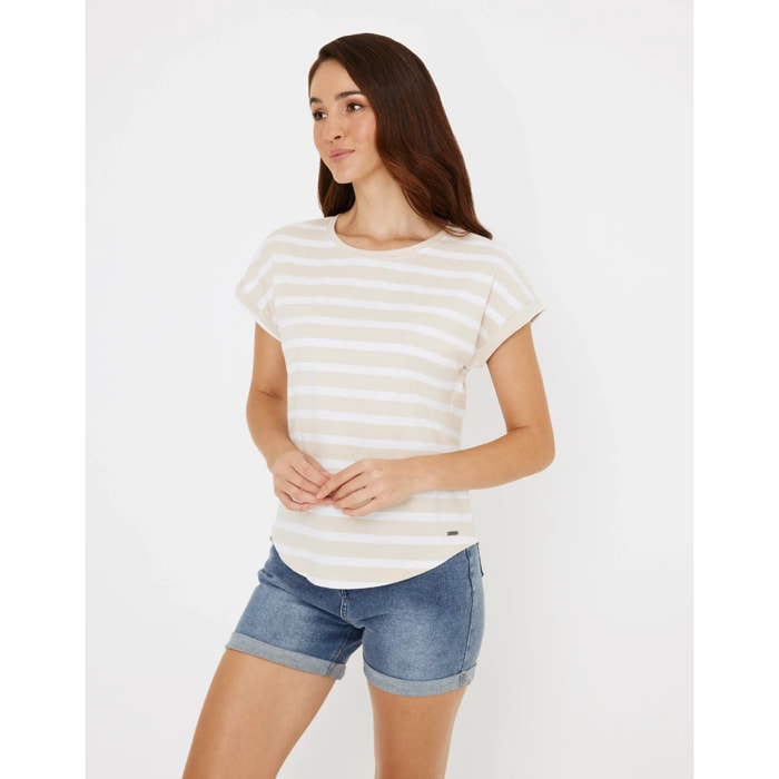 Camiseta Manga Corta de Rayas Beige - Madonna