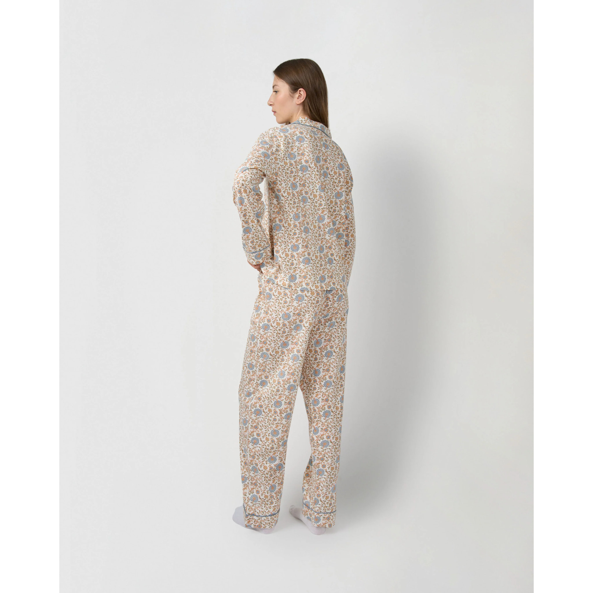 Pijama largo camisero algodón gaia azul