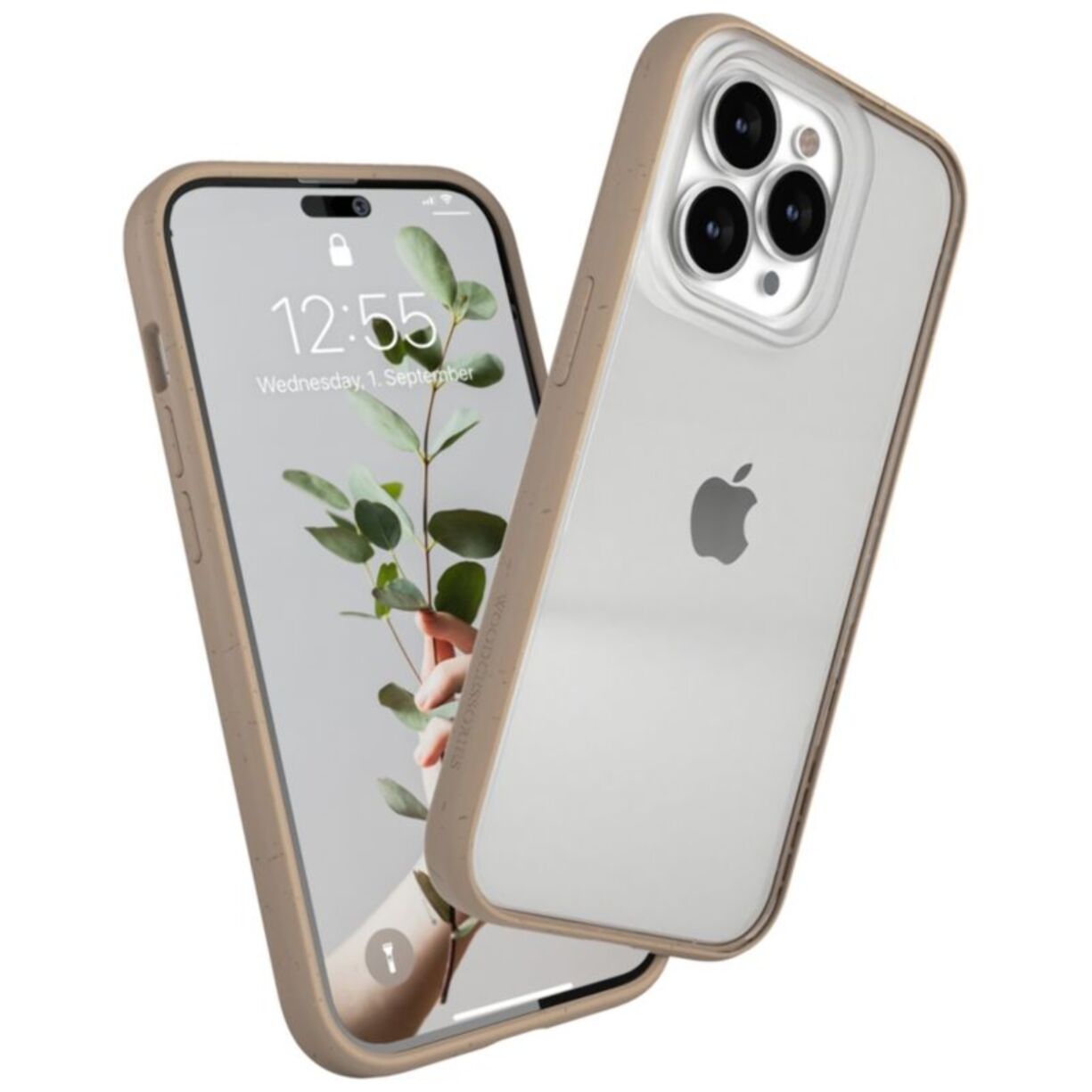 Coque bumper WOODCESSORIES iPhone 14 Pro transparent Taupe