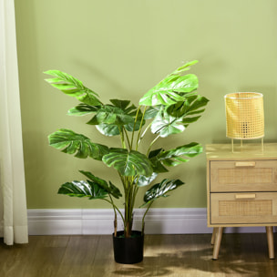 Arbre artificiel plante artificielle Monstera H. 120 cm tronc branches lichen feuilles de tortue grand réalisme pot inclus
