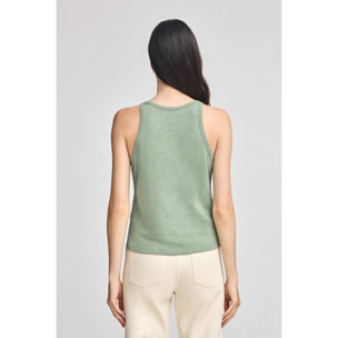 Camiseta verde jade de lino y algodón con monograma bordado