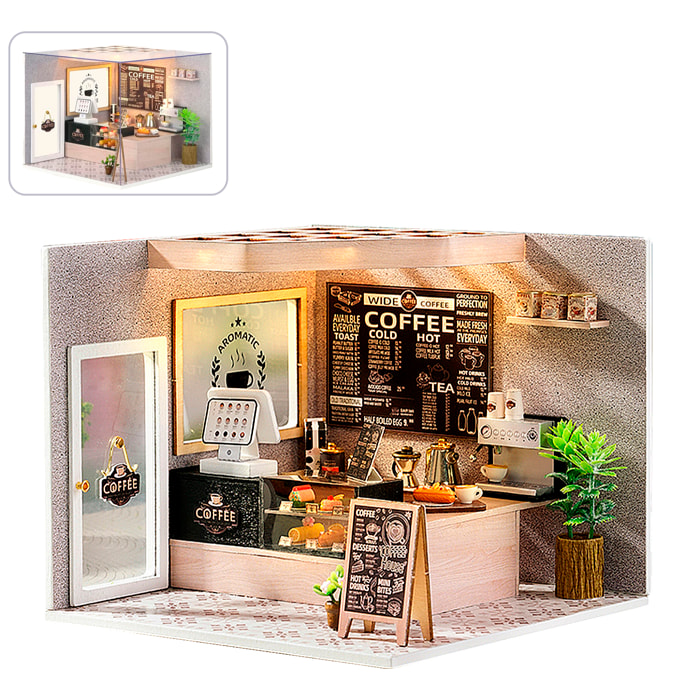 Cafetería Fácil. Maqueta 3D realista con gran detalle, cubierta antipolvo y luces led.