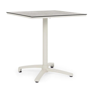 Tavolo da bar quadrato LAREDO in alluminio beige e HPL tortora, pieghevole e impilabile, 70×70×74 cm