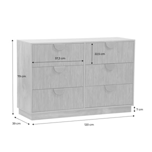 Commode décor bois de manguier rainuré 6 tiroirs - 120 x 39 x 79 cm - Celian