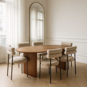 Table à manger ovale effet noyer et pieds striés 230cm SELMA