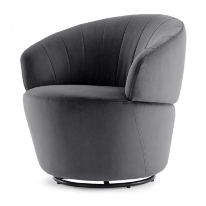 Fauteuil rond pivotant en velours - ROMANE